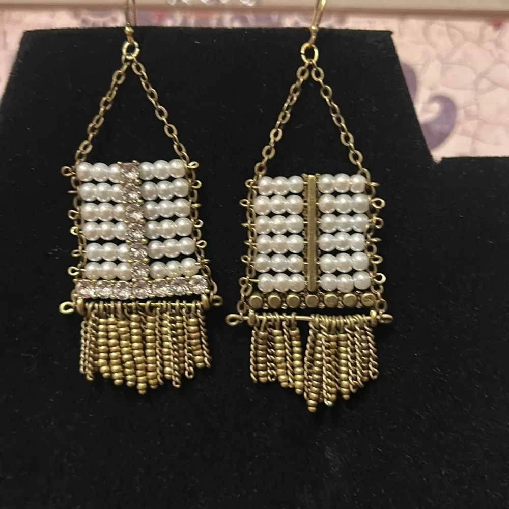 Silpada Gold and White Tiered Beaded Earrings - Picture 3 of 7